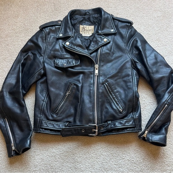 Vintage Bermans Black Leather Motorcycle Jacket with Asymmetrical Zipper 12 - Picture 1 of 6